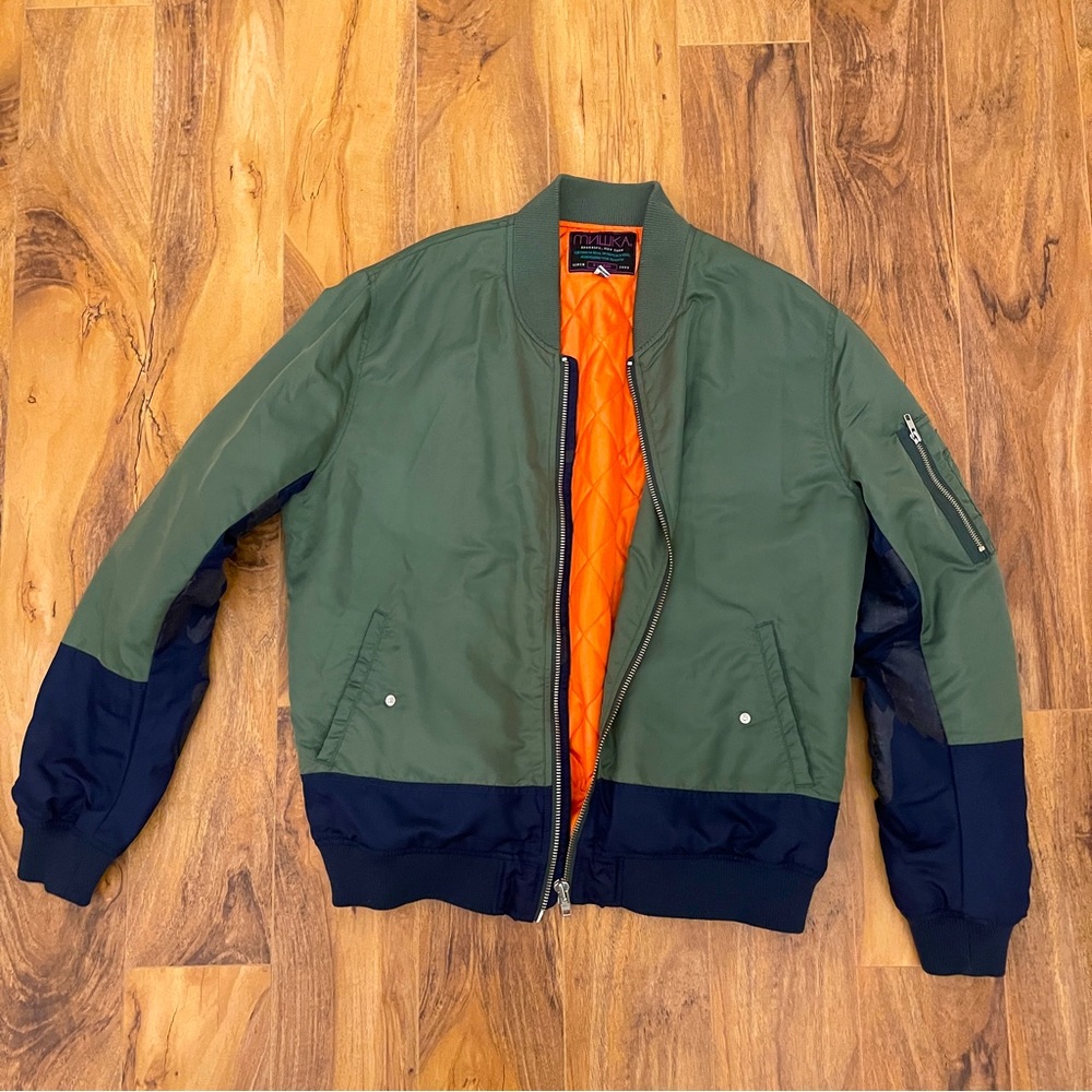 Mishka Lightweight Bomber Jacket // Green/ Navy Blue/ Orange // size XL